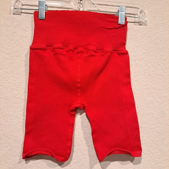 Free People FP Movement Athletic Bike Shorts Ribbed Red Activewear XS/Small - Picture 2 of 5